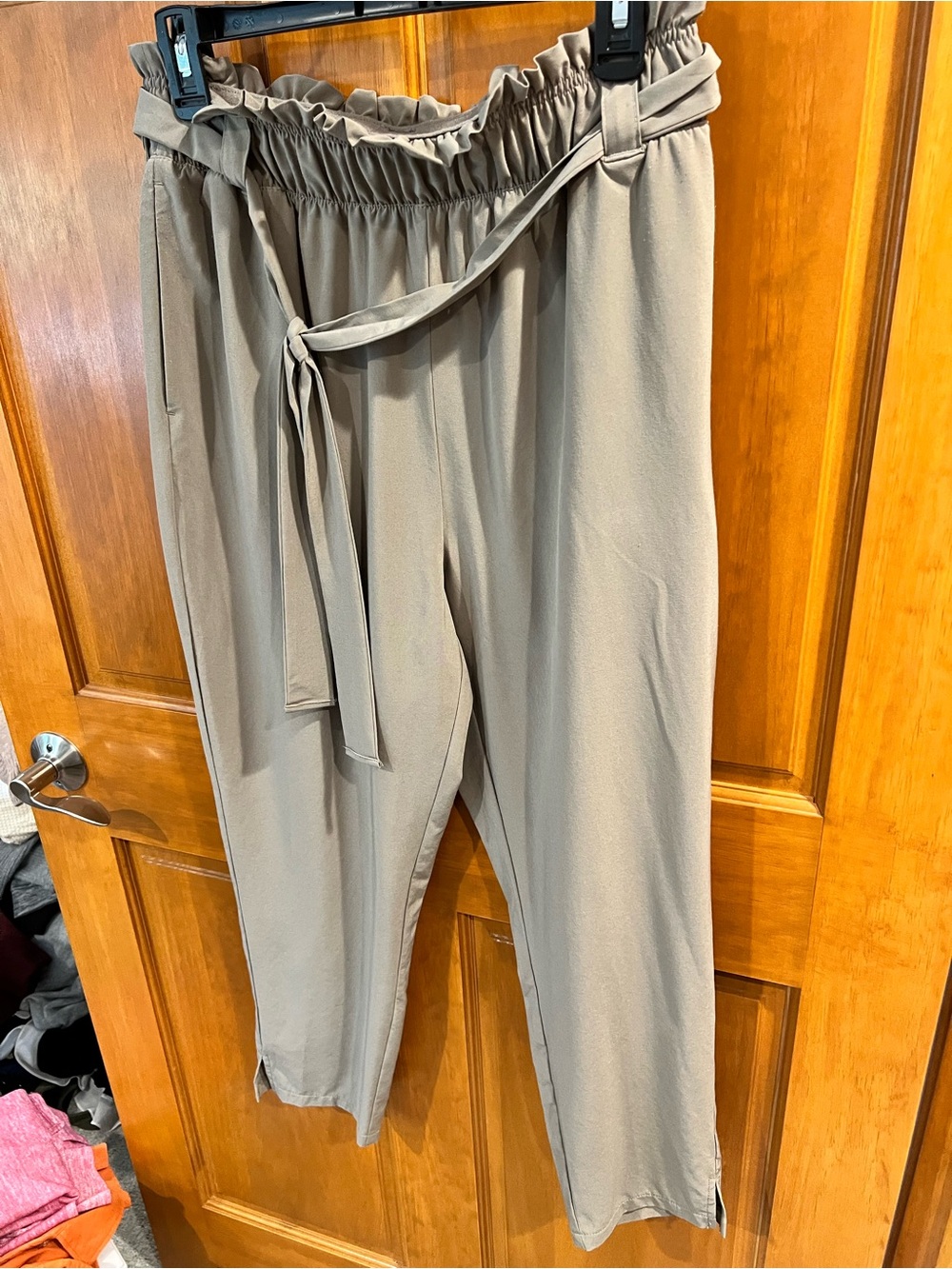 STYLUS Taupe Paperbag-Waist Wide Leg Pants with Tie